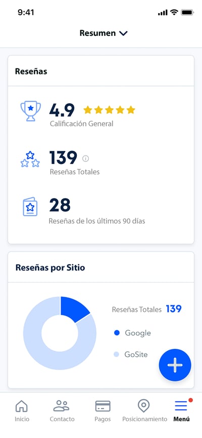 Funcion de reseñas en el app de GoSite.