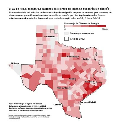 Mapa de Texas e información sobre corte de energía