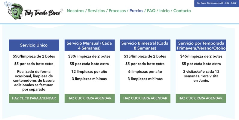 Comparacion de Precios de Servicio por Tiempo