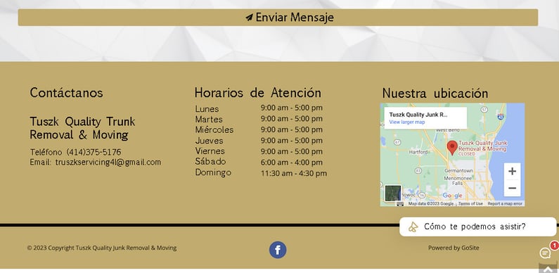 Pagina web con informacion de contacto y horarios