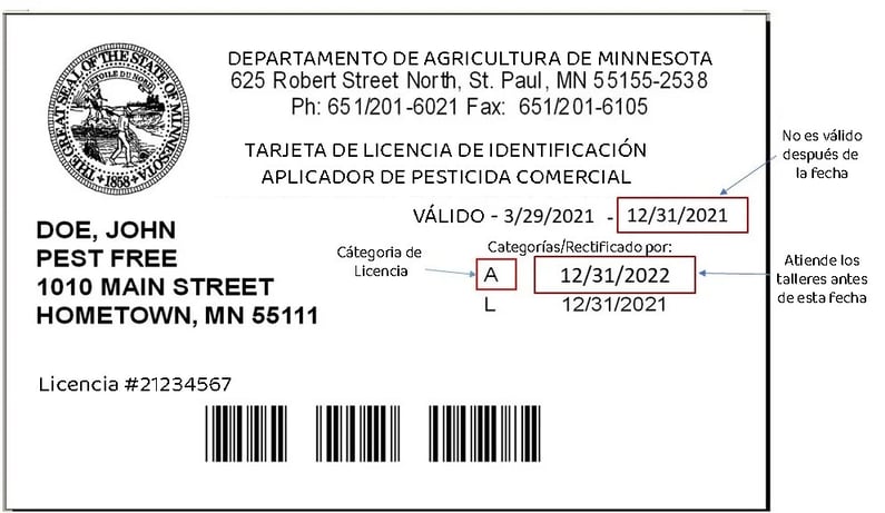 Tarjeta de Licencia de Identificacion de Aplicador de Pesticida Comercial.