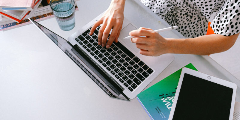 business owner working on her laptop. 