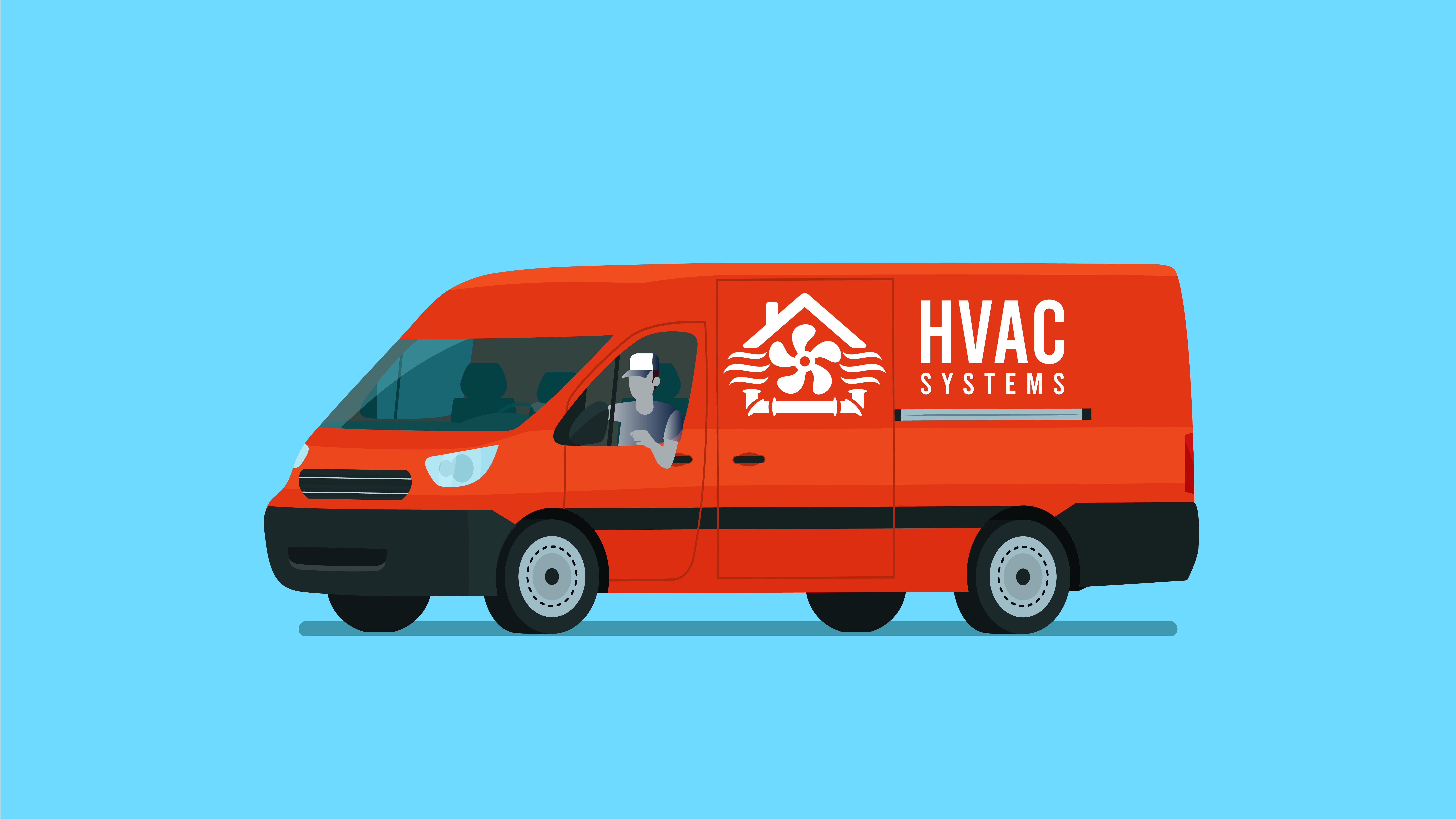 Illustration of an HVAC van. 